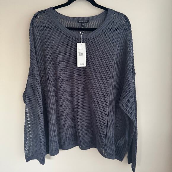 New Eileen Fisher Linen  Sweater Gray Open Stitch Pullover Long Sleeve Sz 1X - Picture 5 of 10